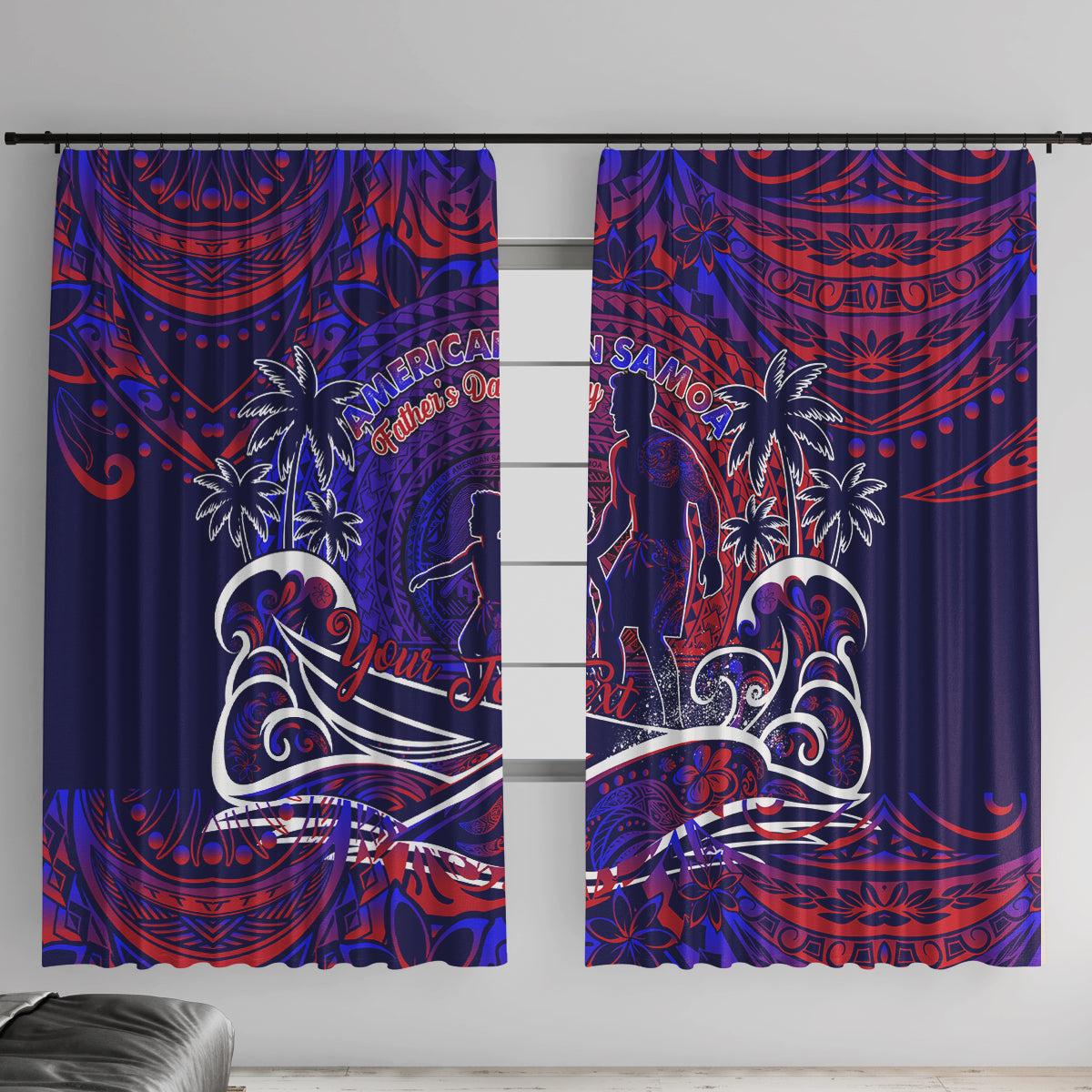 Father's Day American Samoa Window Curtain Special Dad Polynesia Paradise DT02 With Hooks Blue - Polynesian Pride
