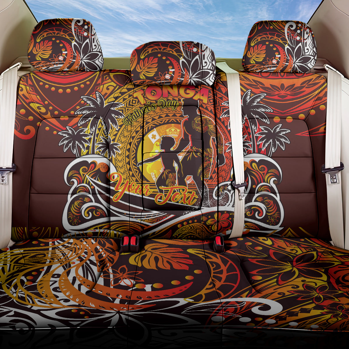 Father's Day Tonga Back Car Seat Cover Special Dad Polynesia Paradise DT02 One Size Orange - Polynesian Pride
