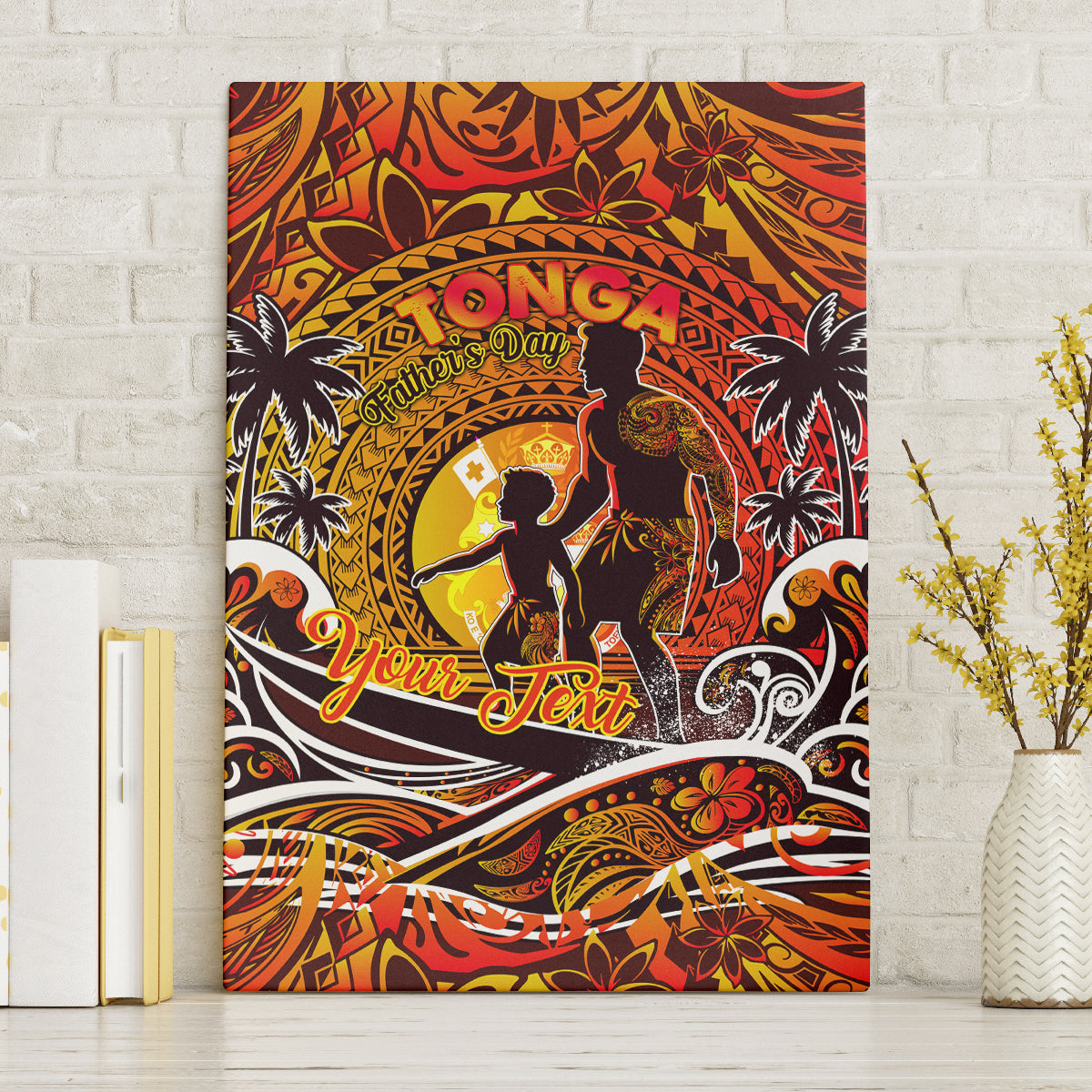 Father's Day Tonga Canvas Wall Art Special Dad Polynesia Paradise DT02 Without Frame Orange - Polynesian Pride