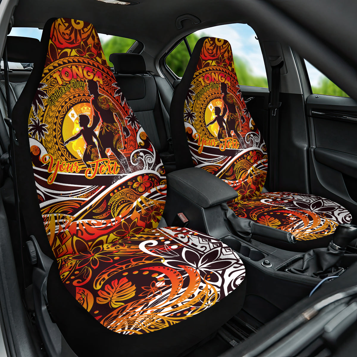 Father's Day Tonga Car Seat Cover Special Dad Polynesia Paradise DT02 One Size Orange - Polynesian Pride
