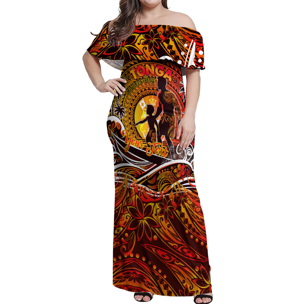 Father's Day Tonga Off Shoulder Maxi Dress Special Dad Polynesia Paradise DT02 Women Orange - Polynesian Pride