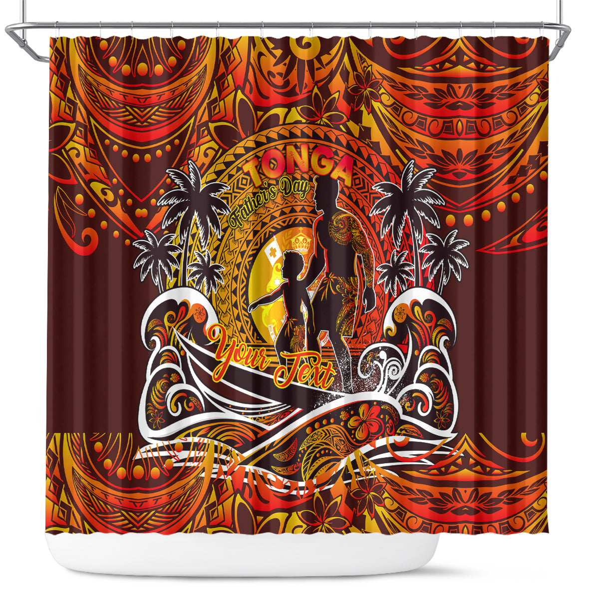 Father's Day Tonga Shower Curtain Special Dad Polynesia Paradise DT02 Orange - Polynesian Pride