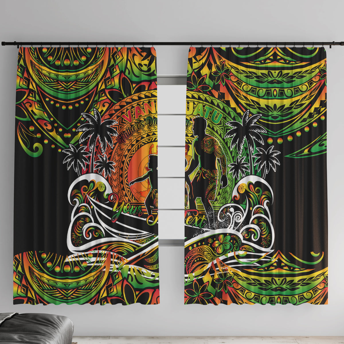 Father's Day Vanuatu Window Curtain Special Dad Polynesia Paradise DT02 With Hooks Art - Polynesian Pride