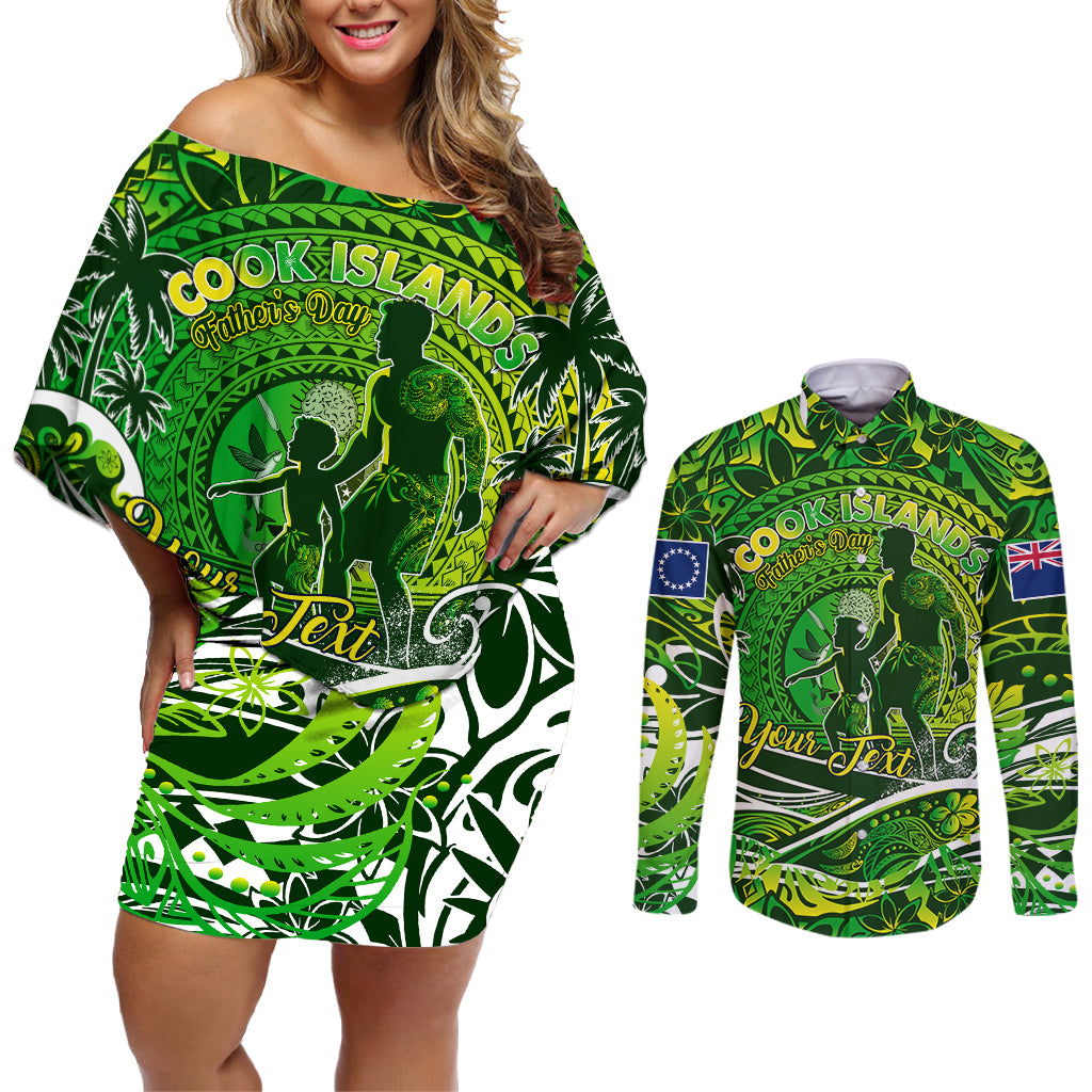 Father's Day Cook Islands Couples Matching Off Shoulder Short Dress and Long Sleeve Button Shirt Special Dad Polynesia Paradise