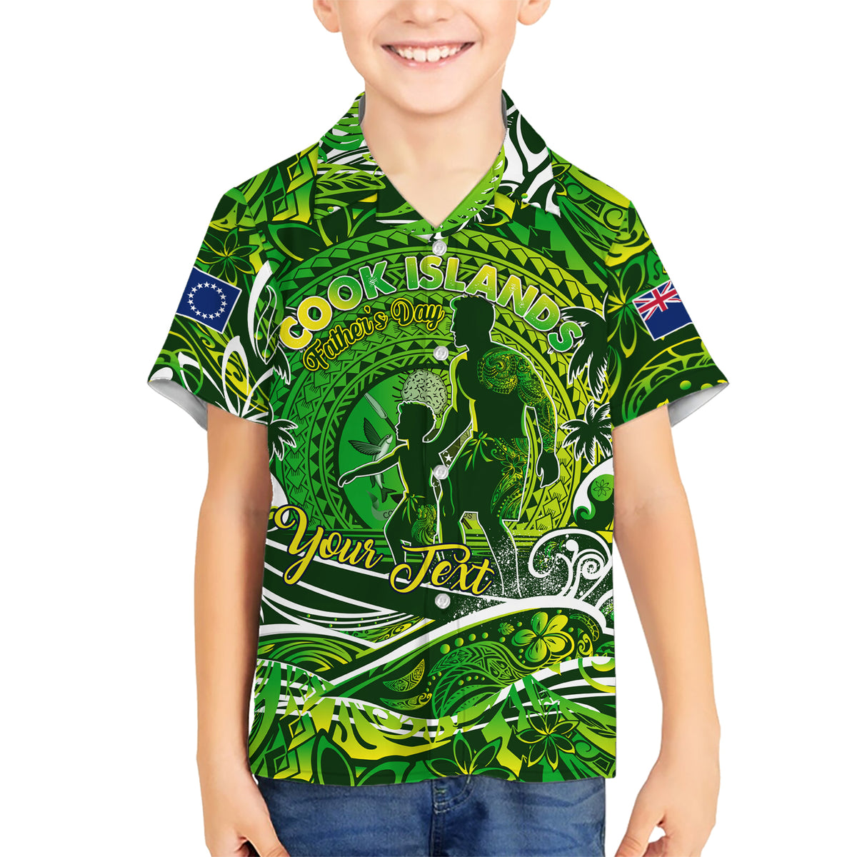 Father's Day Cook Islands Kid Hawaiian Shirt Special Dad Polynesia Paradise DT02 Kid Green - Polynesian Pride