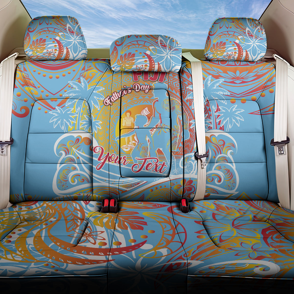 Father's Day Fiji Back Car Seat Cover Special Dad Polynesia Paradise DT02 One Size Red - Polynesian Pride