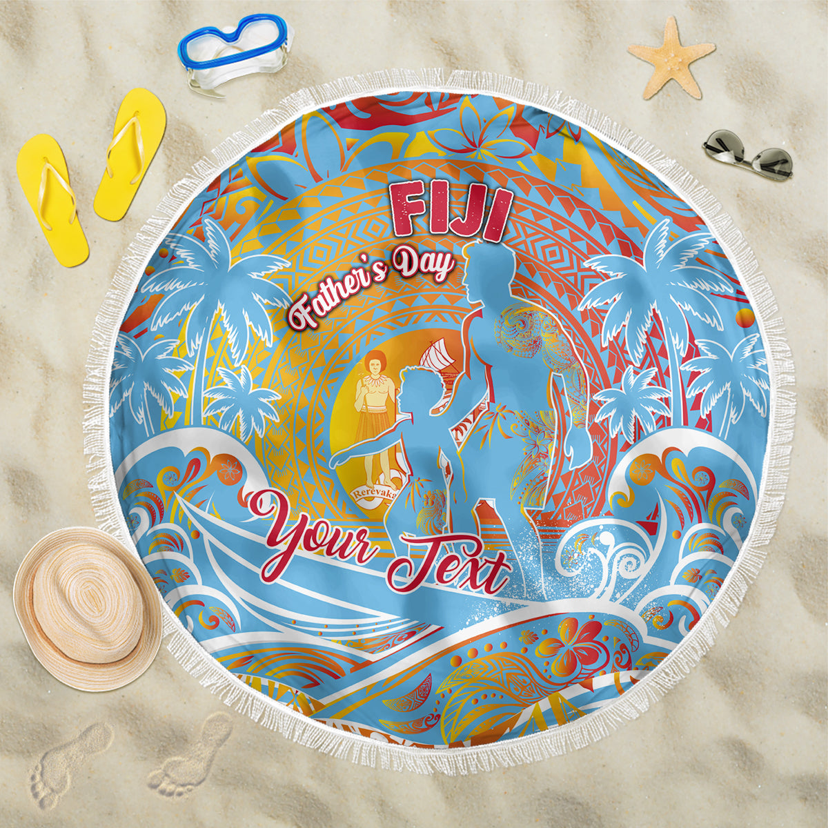 Father's Day Fiji Beach Blanket Special Dad Polynesia Paradise DT02 One Size 150cm Red - Polynesian Pride