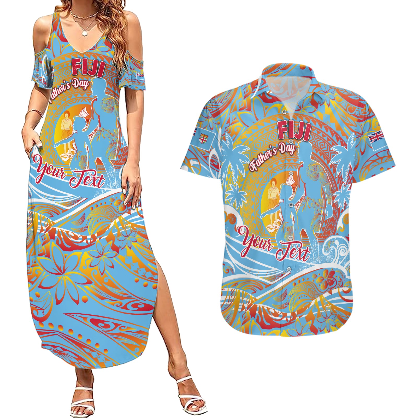 Father's Day Fiji Couples Matching Summer Maxi Dress and Hawaiian Shirt Special Dad Polynesia Paradise