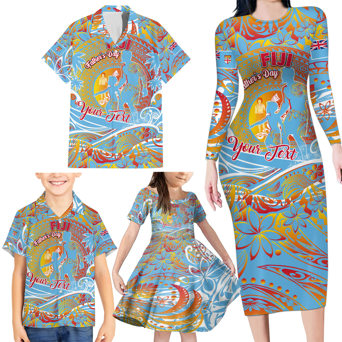 Father's Day Fiji Family Matching Long Sleeve Bodycon Dress and Hawaiian Shirt Special Dad Polynesia Paradise