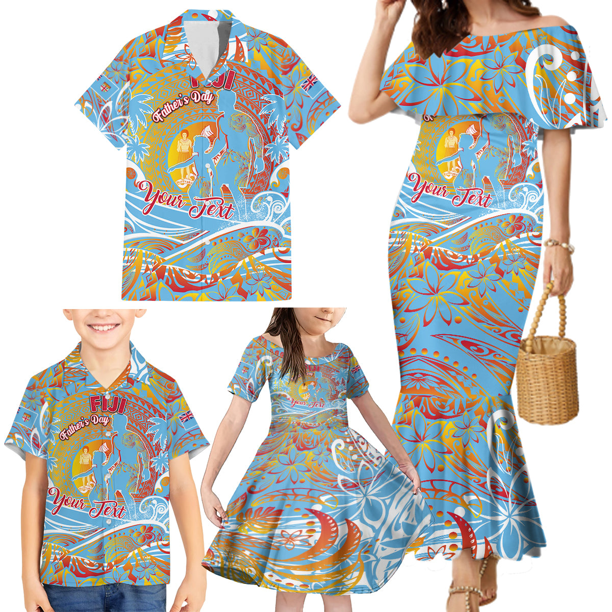 Father's Day Fiji Family Matching Mermaid Dress and Hawaiian Shirt Special Dad Polynesia Paradise