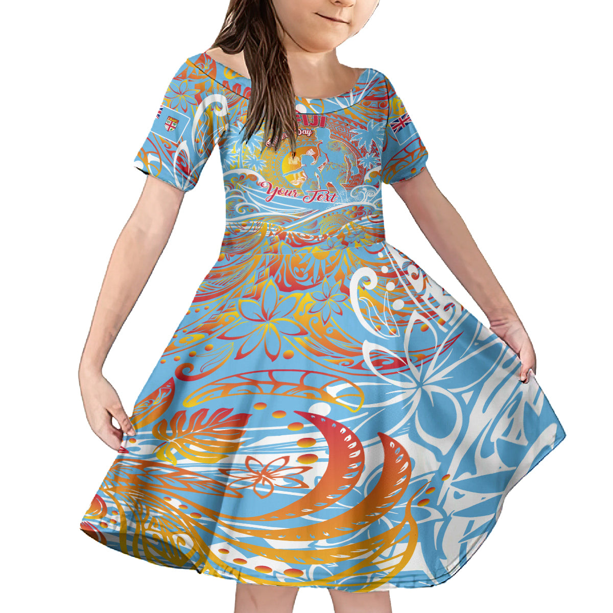 Father's Day Fiji Kid Short Sleeve Dress Special Dad Polynesia Paradise DT02 KID Red - Polynesian Pride