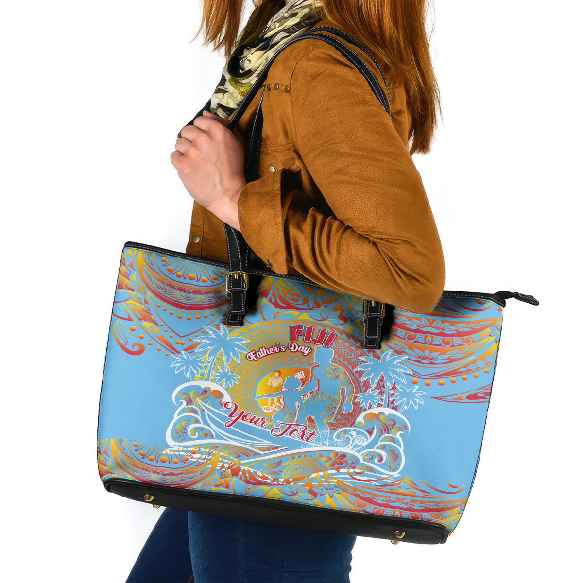 Father's Day Fiji Leather Tote Bag Special Dad Polynesia Paradise DT02 Red - Polynesian Pride