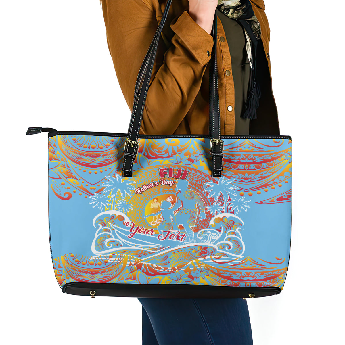 Father's Day Fiji Leather Tote Bag Special Dad Polynesia Paradise DT02 - Polynesian Pride
