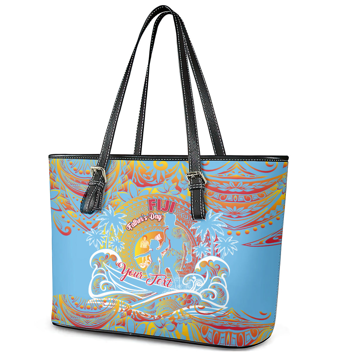 Father's Day Fiji Leather Tote Bag Special Dad Polynesia Paradise DT02 - Polynesian Pride