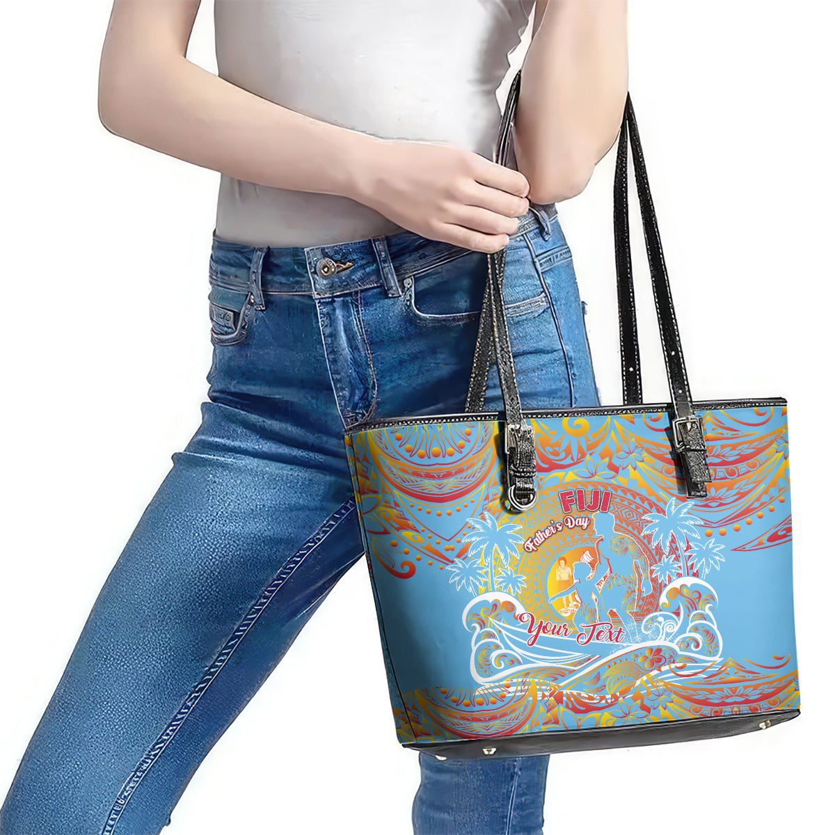 Father's Day Fiji Leather Tote Bag Special Dad Polynesia Paradise DT02 - Polynesian Pride