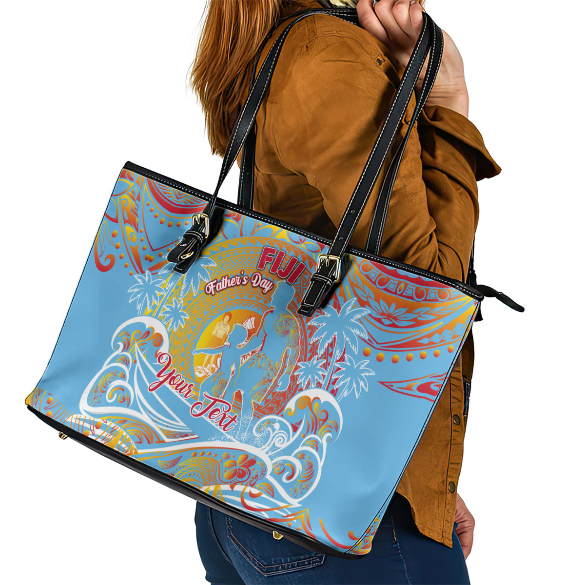 Father's Day Fiji Leather Tote Bag Special Dad Polynesia Paradise DT02 - Polynesian Pride