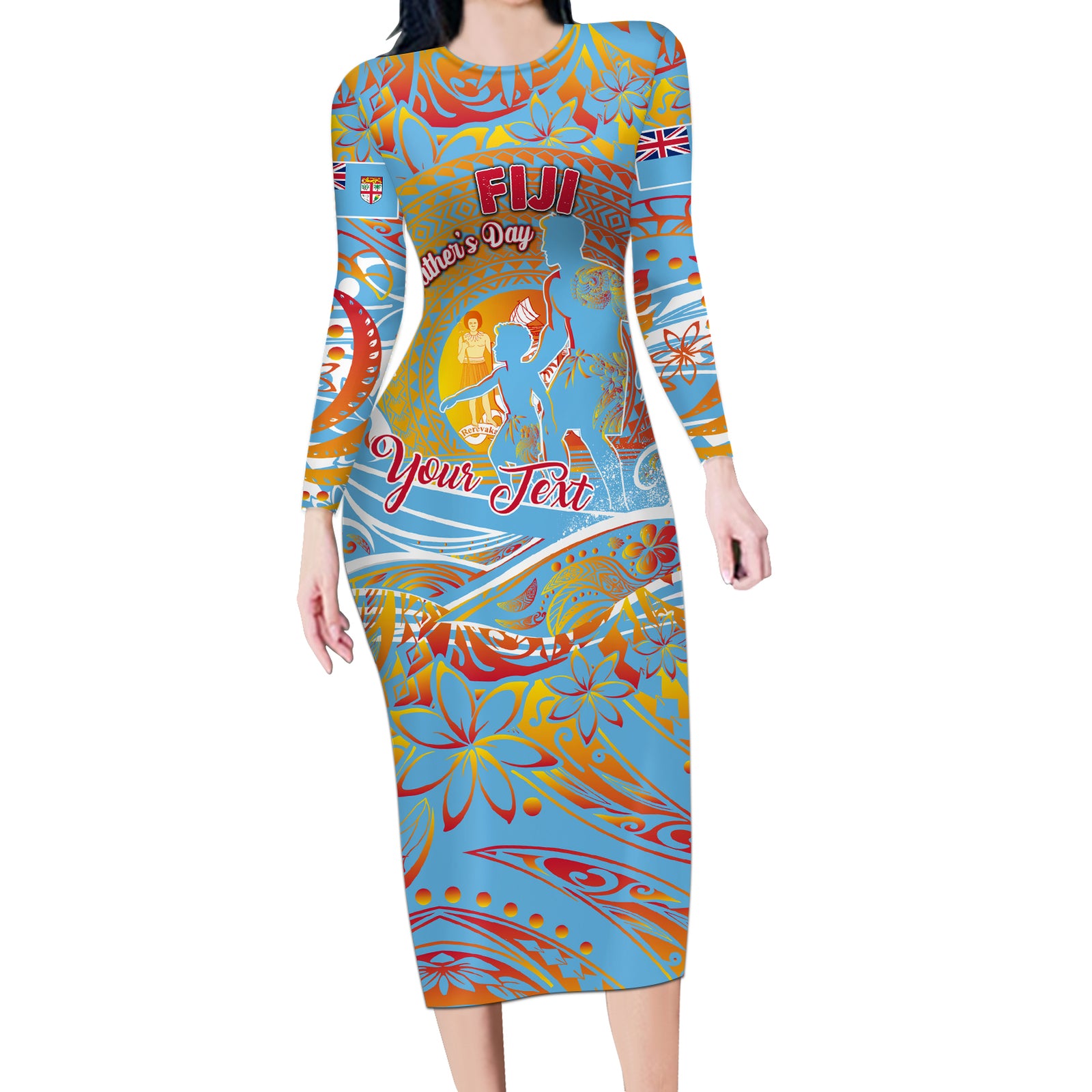 Father's Day Fiji Long Sleeve Bodycon Dress Special Dad Polynesia Paradise DT02 Long Dress Red - Polynesian Pride