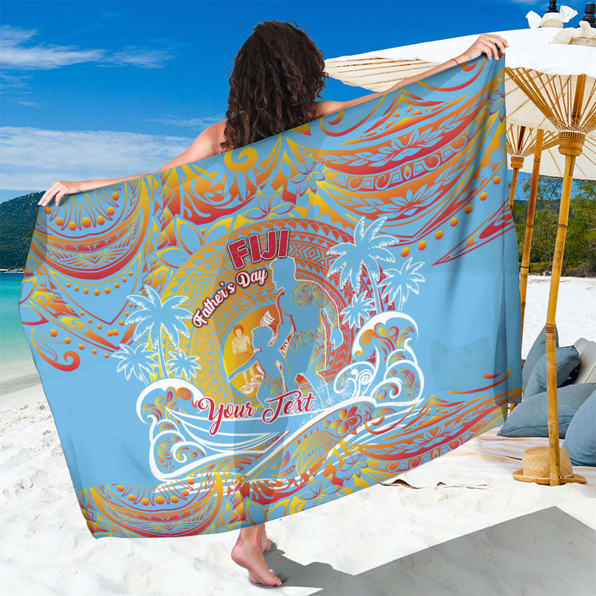 Father's Day Fiji Sarong Special Dad Polynesia Paradise DT02 One Size 44 x 66 inches Red - Polynesian Pride