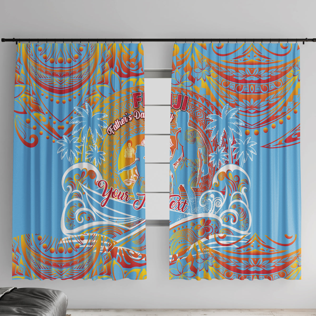 Father's Day Fiji Window Curtain Special Dad Polynesia Paradise DT02 With Hooks Red - Polynesian Pride