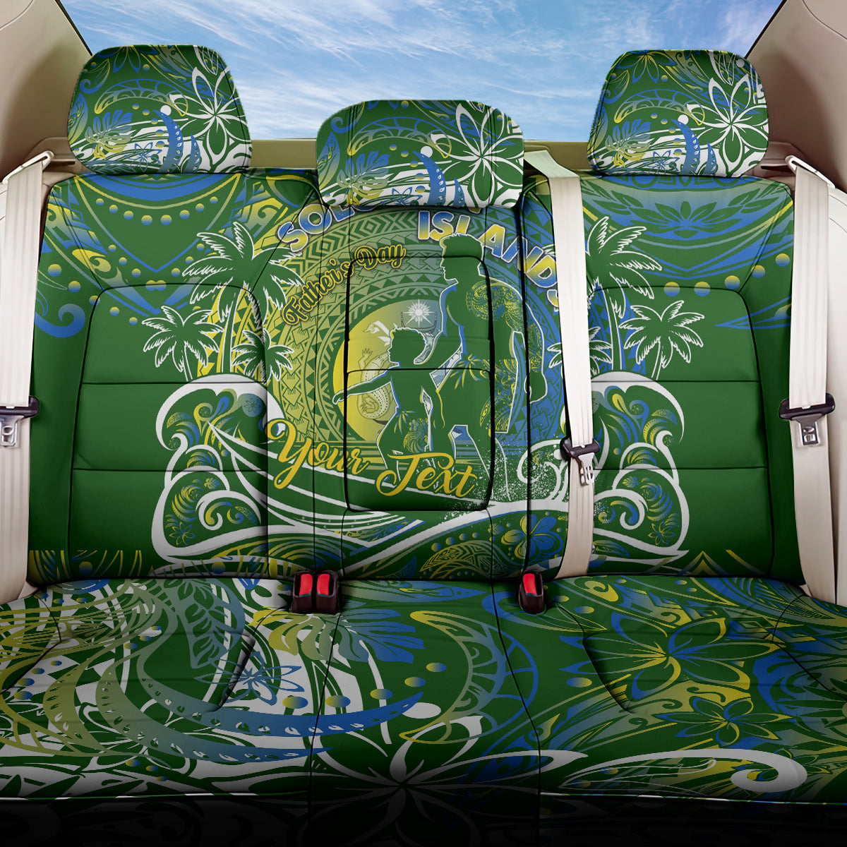 Father's Day Solomon Islands Back Car Seat Cover Special Dad Polynesia Paradise DT02 One Size Green - Polynesian Pride