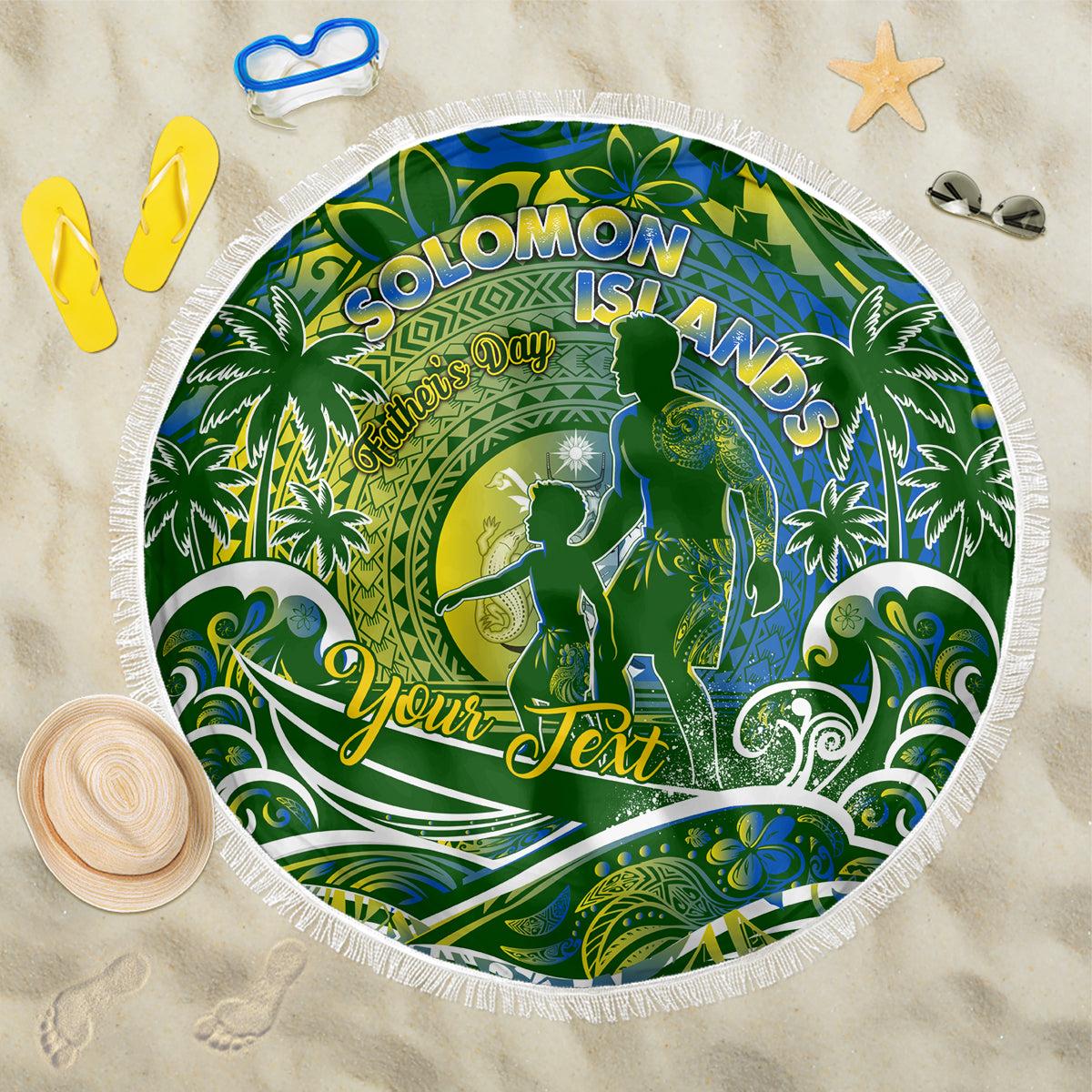 Father's Day Solomon Islands Beach Blanket Special Dad Polynesia Paradise DT02 One Size 150cm Green - Polynesian Pride
