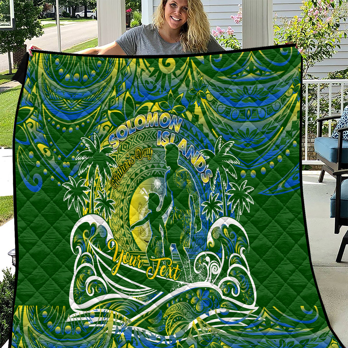 Father's Day Solomon Islands Quilt Special Dad Polynesia Paradise DT02 Green - Polynesian Pride