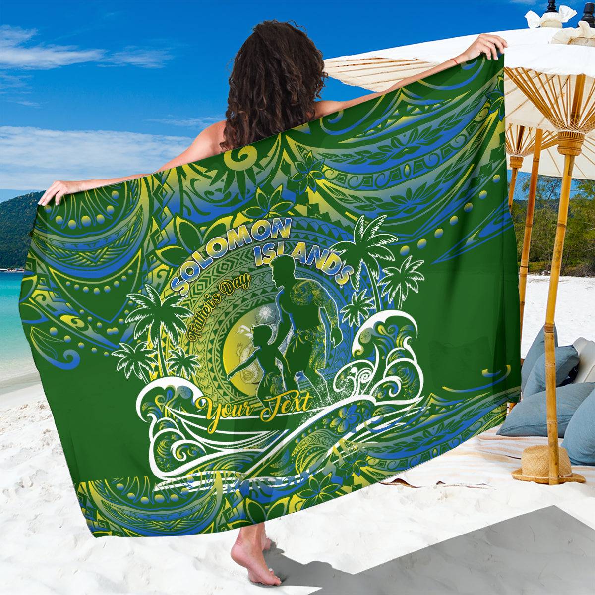 Father's Day Solomon Islands Sarong Special Dad Polynesia Paradise DT02 One Size 44 x 66 inches Green - Polynesian Pride