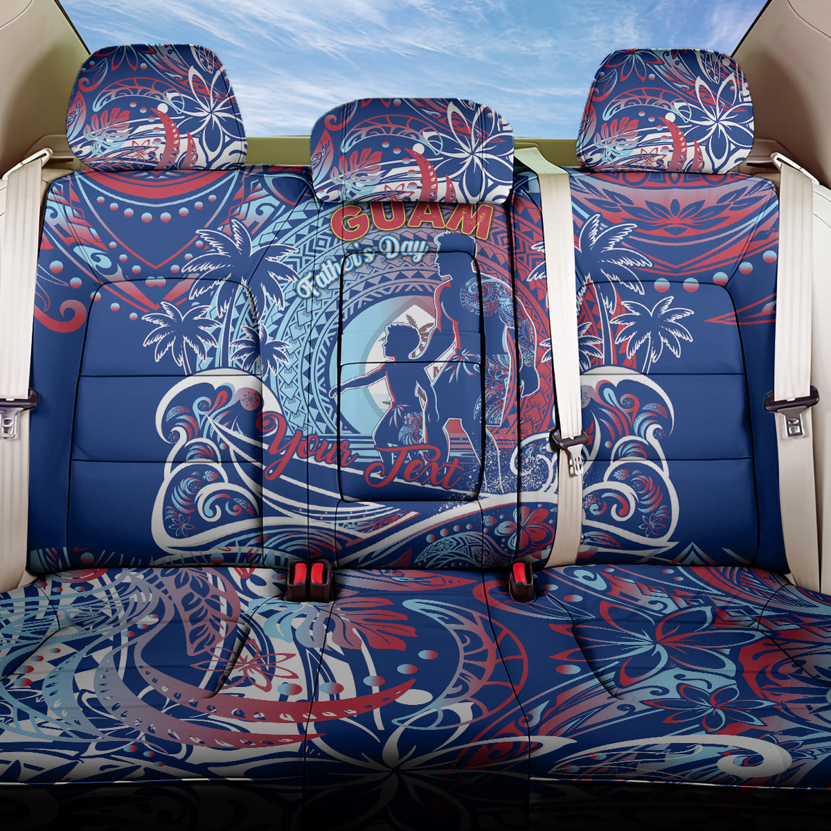 Father's Day Guam Back Car Seat Cover Special Dad Polynesia Paradise DT02 One Size Blue - Polynesian Pride