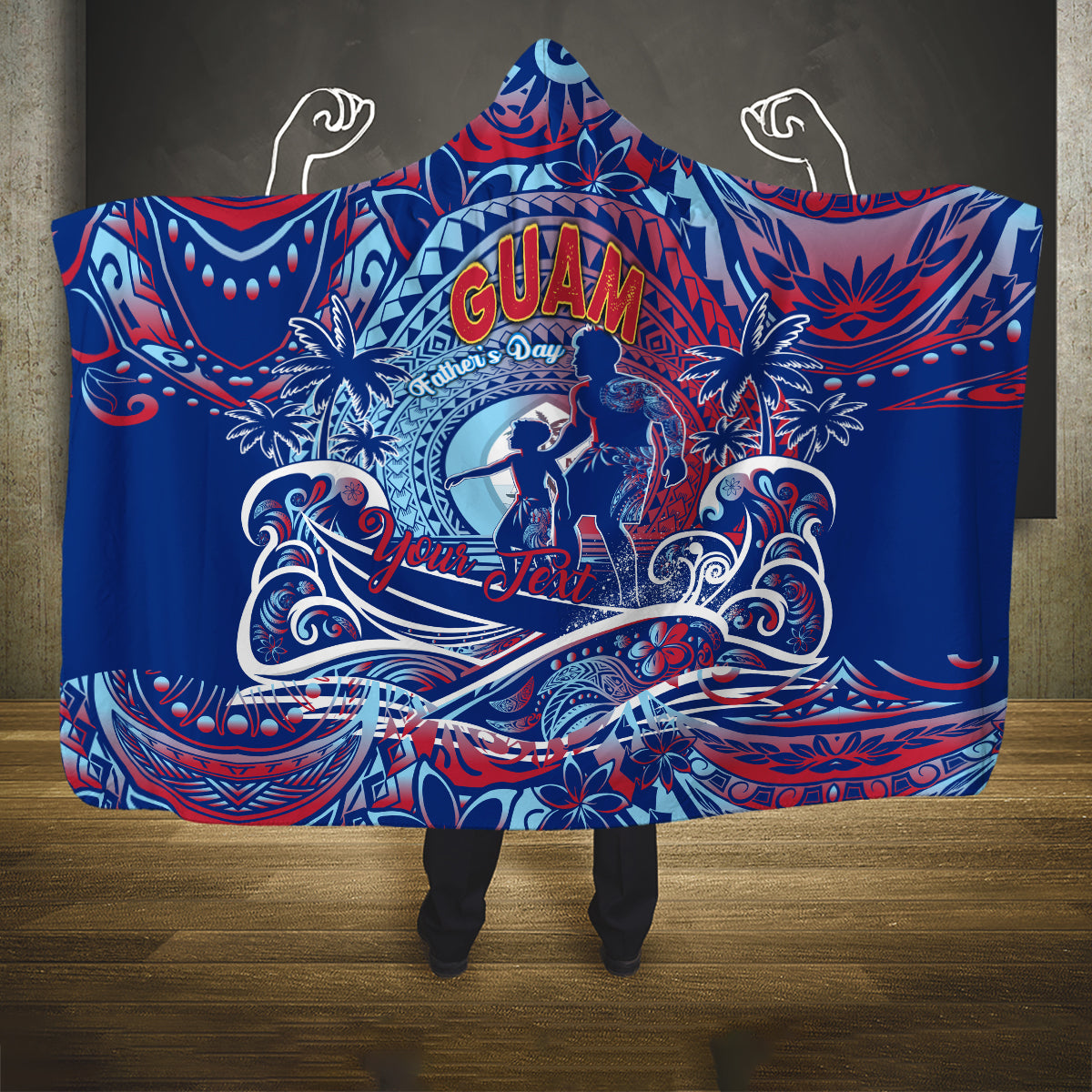 Father's Day Guam Hooded Blanket Special Dad Polynesia Paradise DT02 One Size Blue - Polynesian Pride