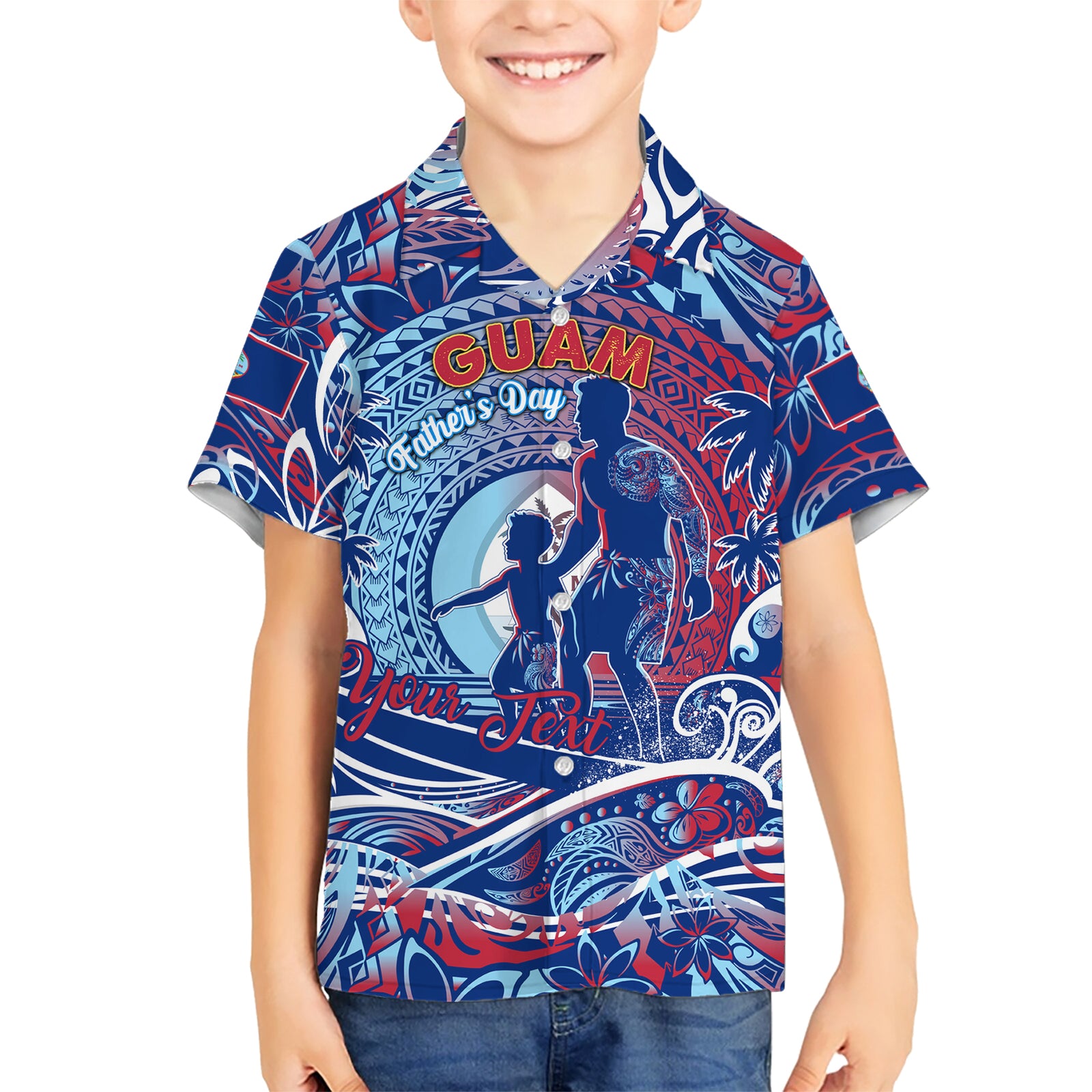 Father's Day Guam Kid Hawaiian Shirt Special Dad Polynesia Paradise DT02 Kid Blue - Polynesian Pride