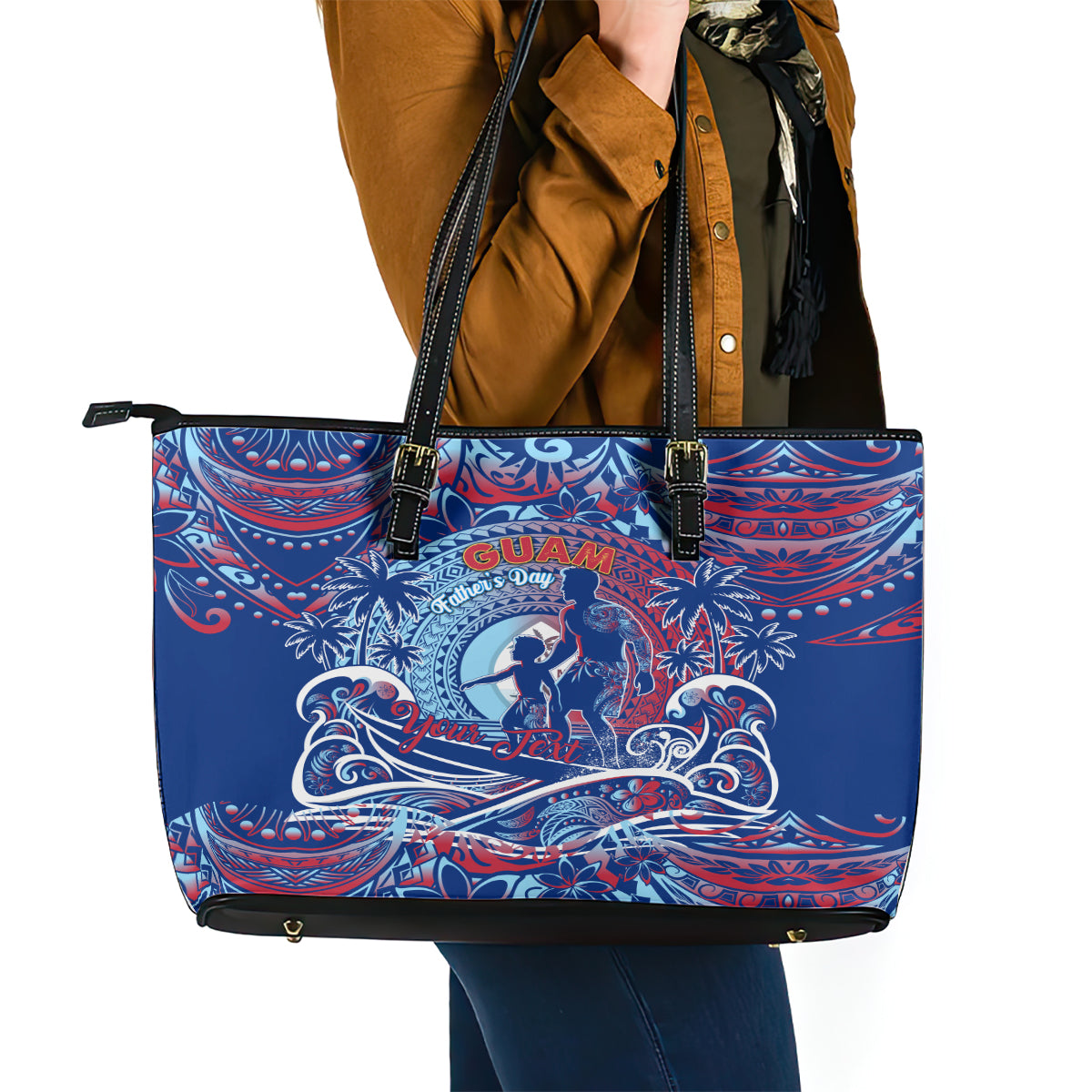 Father's Day Guam Leather Tote Bag Special Dad Polynesia Paradise DT02 - Polynesian Pride