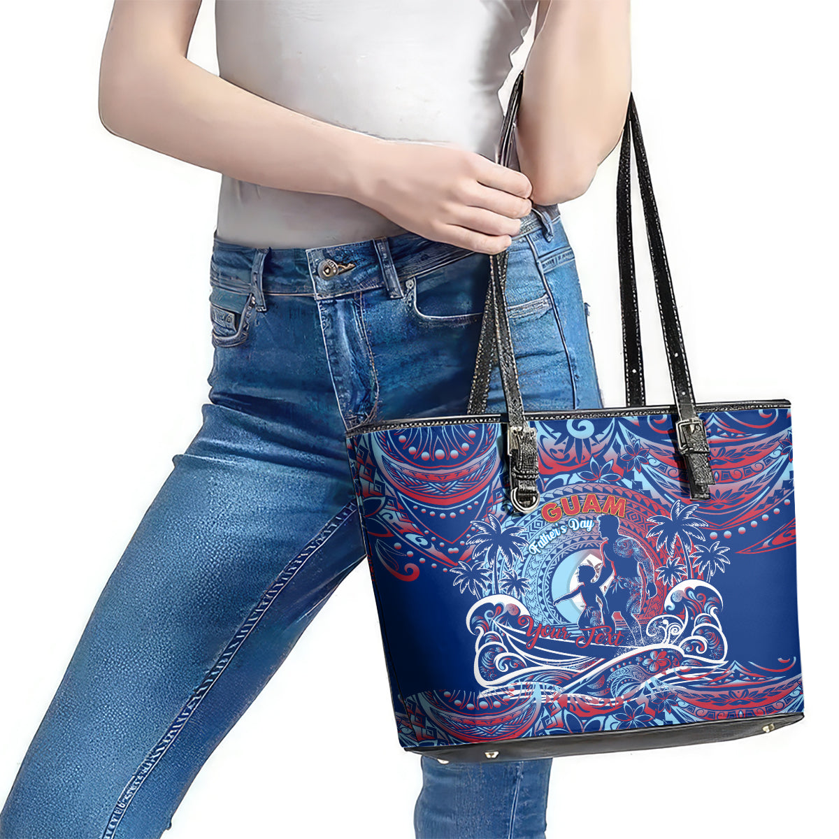 Father's Day Guam Leather Tote Bag Special Dad Polynesia Paradise DT02 - Polynesian Pride