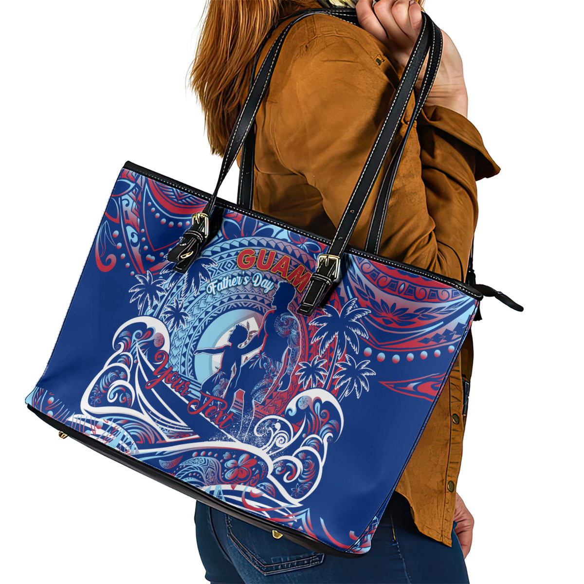 Father's Day Guam Leather Tote Bag Special Dad Polynesia Paradise DT02 - Polynesian Pride