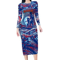 Father's Day Guam Long Sleeve Bodycon Dress Special Dad Polynesia Paradise DT02 Long Dress Blue - Polynesian Pride