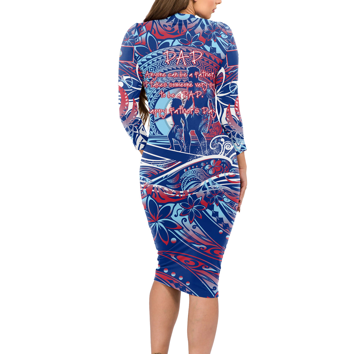Father's Day Guam Long Sleeve Bodycon Dress Special Dad Polynesia Paradise DT02 - Polynesian Pride
