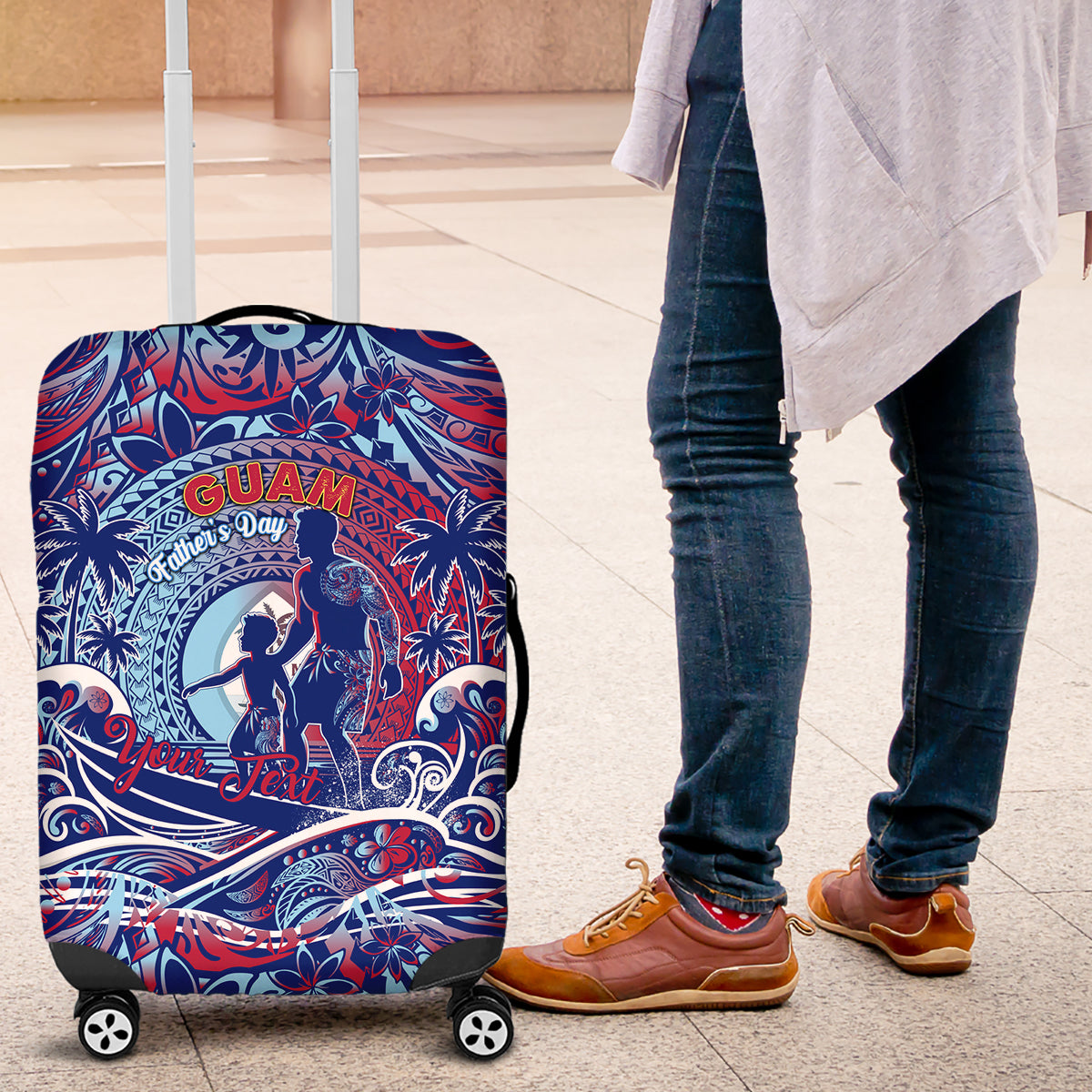 Father's Day Guam Luggage Cover Special Dad Polynesia Paradise DT02 Blue - Polynesian Pride