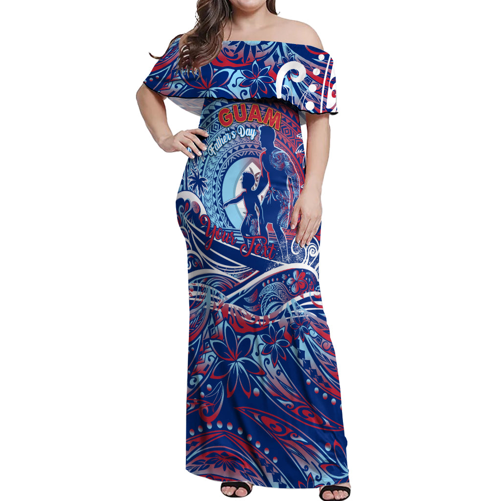 Father's Day Guam Off Shoulder Maxi Dress Special Dad Polynesia Paradise DT02 Women Blue - Polynesian Pride