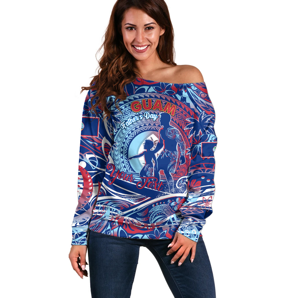 Father's Day Guam Off Shoulder Sweater Special Dad Polynesia Paradise DT02 Women Blue - Polynesian Pride