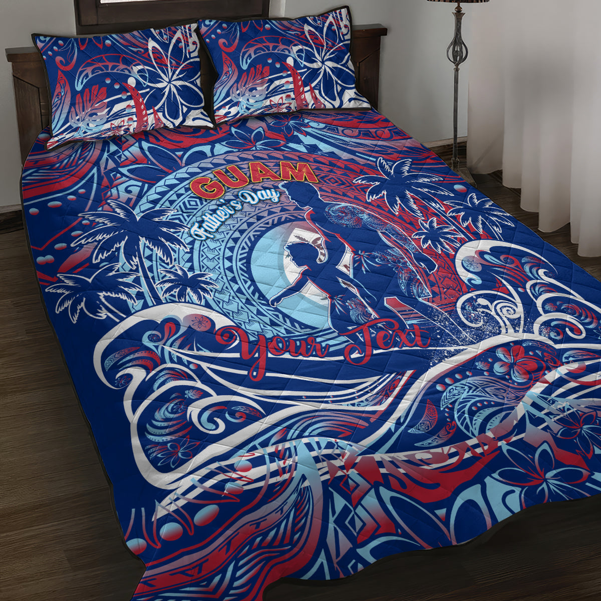 Father's Day Guam Quilt Bed Set Special Dad Polynesia Paradise DT02 Blue - Polynesian Pride