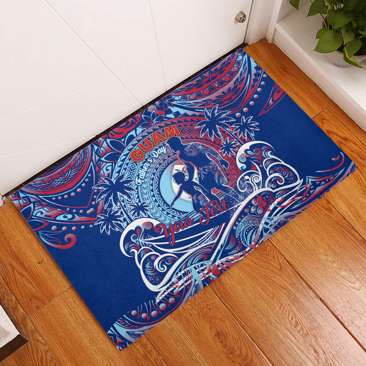 Father's Day Guam Rubber Doormat Special Dad Polynesia Paradise DT02 Blue - Polynesian Pride