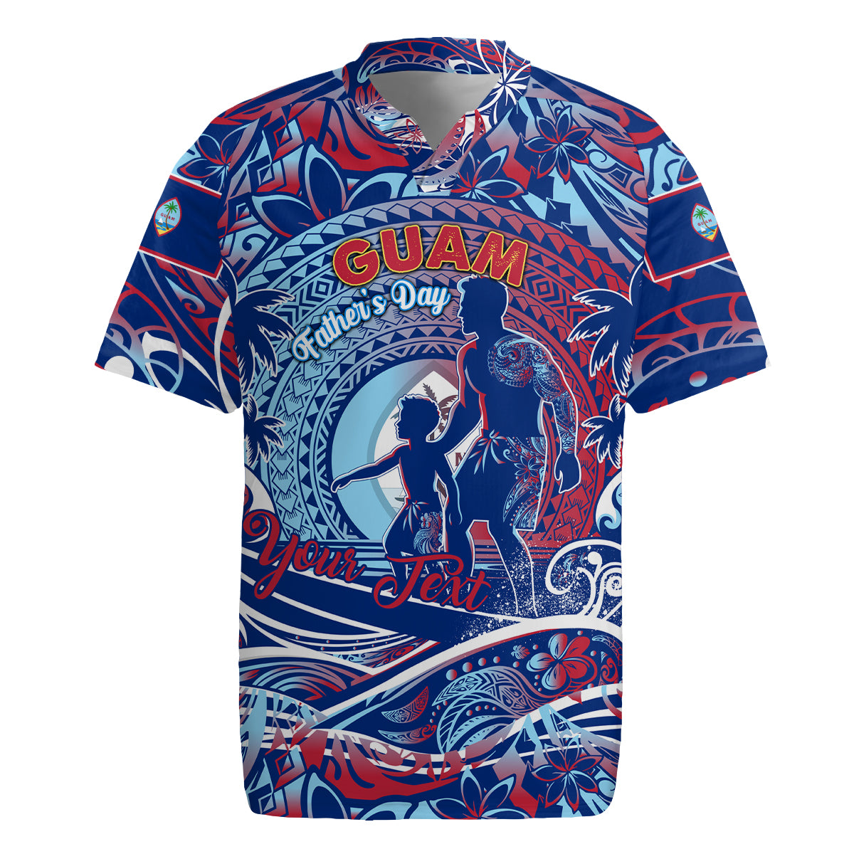 Father's Day Guam Rugby Jersey Special Dad Polynesia Paradise DT02 Blue - Polynesian Pride