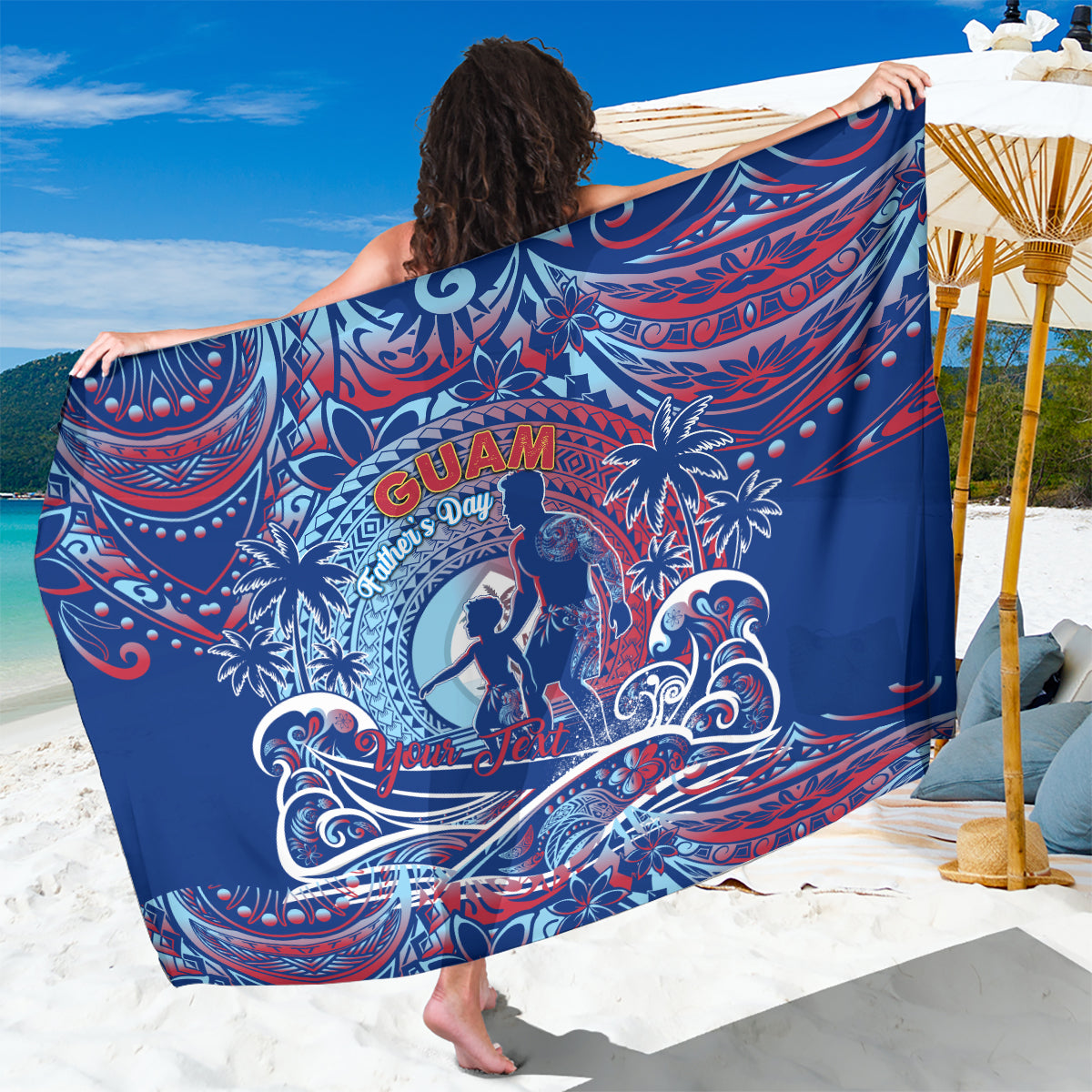 Father's Day Guam Sarong Special Dad Polynesia Paradise DT02 One Size 44 x 66 inches Blue - Polynesian Pride