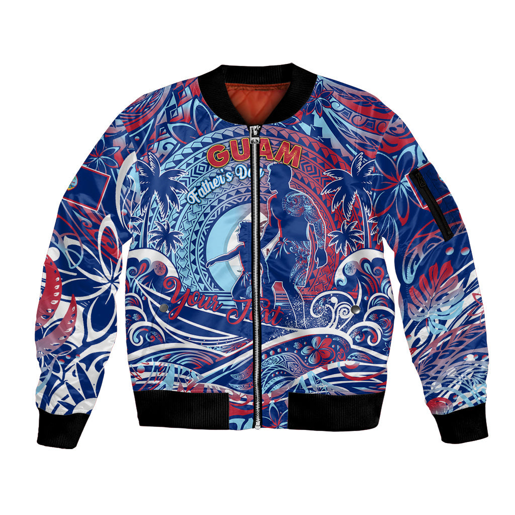 Father's Day Guam Sleeve Zip Bomber Jacket Special Dad Polynesia Paradise DT02 Unisex Blue - Polynesian Pride