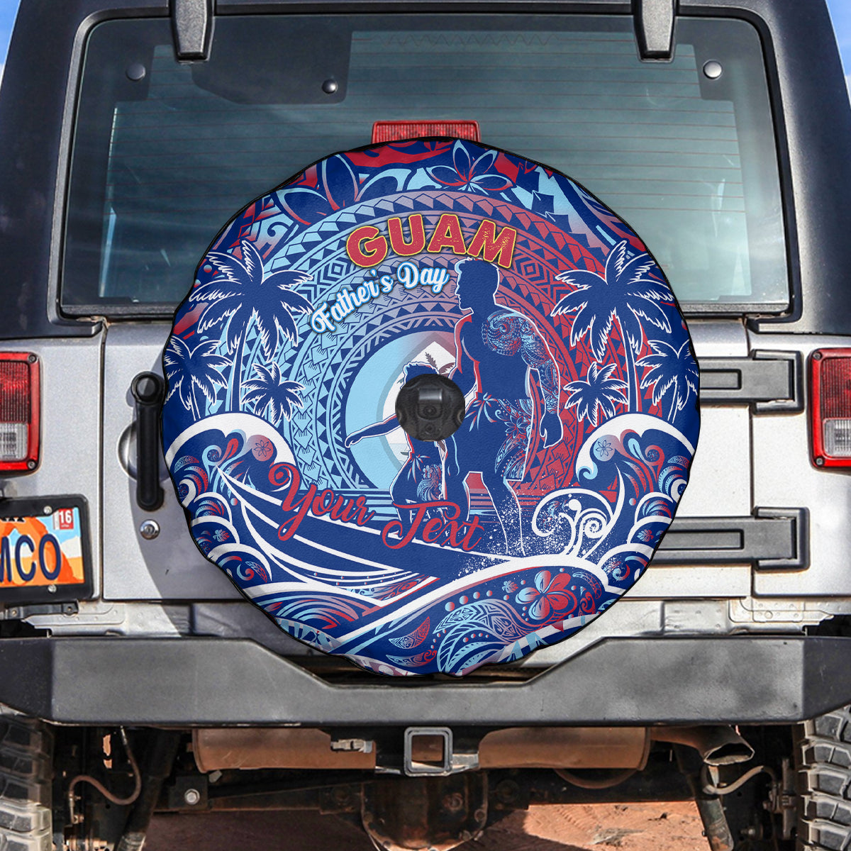 Father's Day Guam Spare Tire Cover Special Dad Polynesia Paradise DT02 Blue - Polynesian Pride