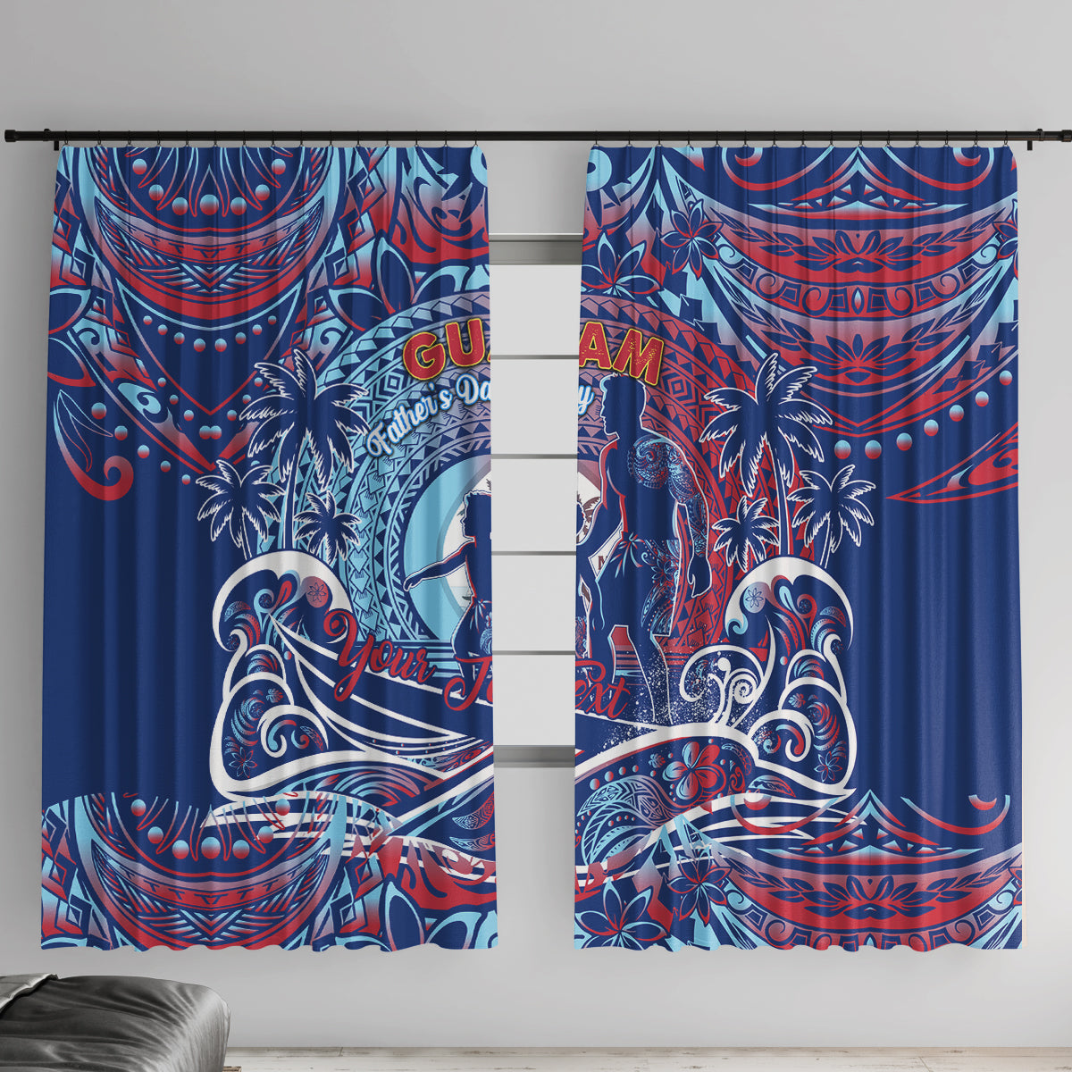 Father's Day Guam Window Curtain Special Dad Polynesia Paradise DT02 With Hooks Blue - Polynesian Pride