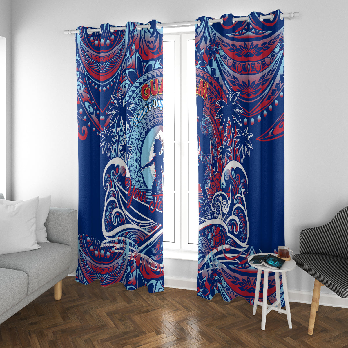 Father's Day Guam Window Curtain Special Dad Polynesia Paradise DT02 With Grommets Blue - Polynesian Pride