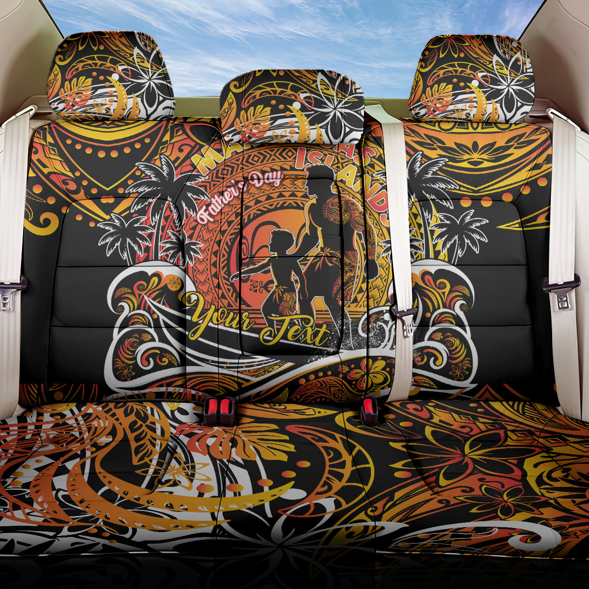 Father's Day Marquesas Islands Back Car Seat Cover Special Dad Polynesia Paradise DT02 One Size Orange - Polynesian Pride