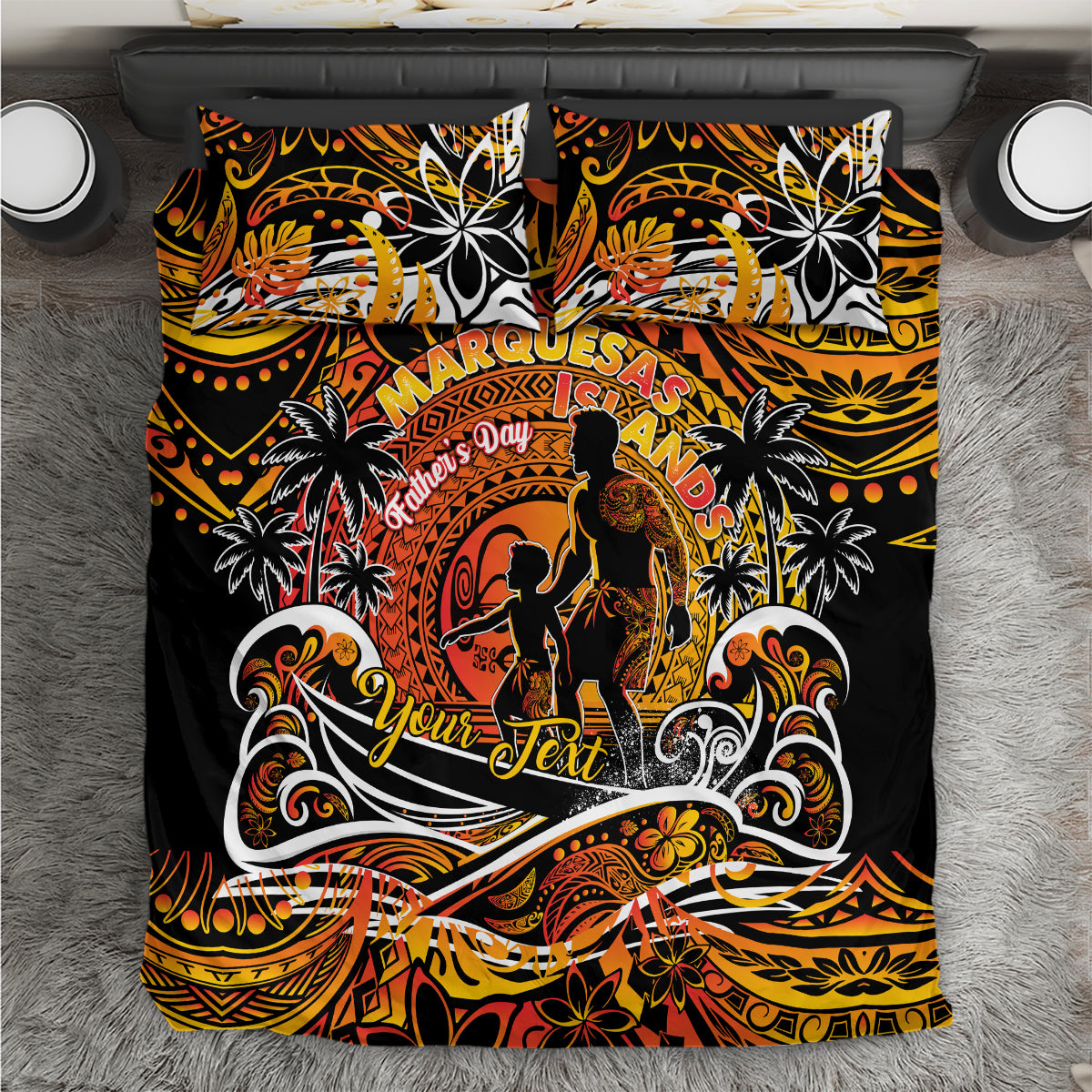 Father's Day Marquesas Islands Bedding Set Special Dad Polynesia Paradise DT02 Orange - Polynesian Pride
