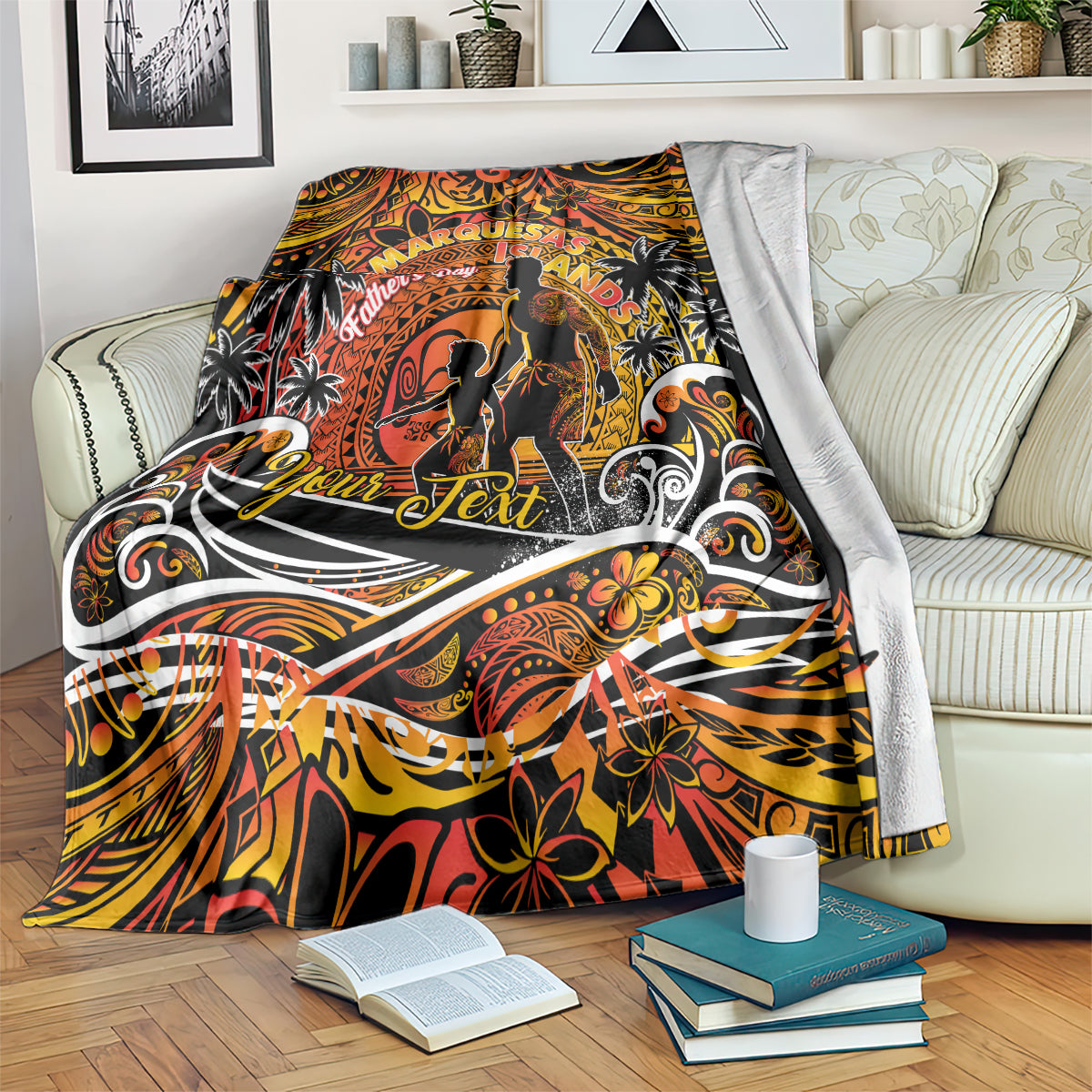 Father's Day Marquesas Islands Blanket Special Dad Polynesia Paradise DT02 Orange - Polynesian Pride