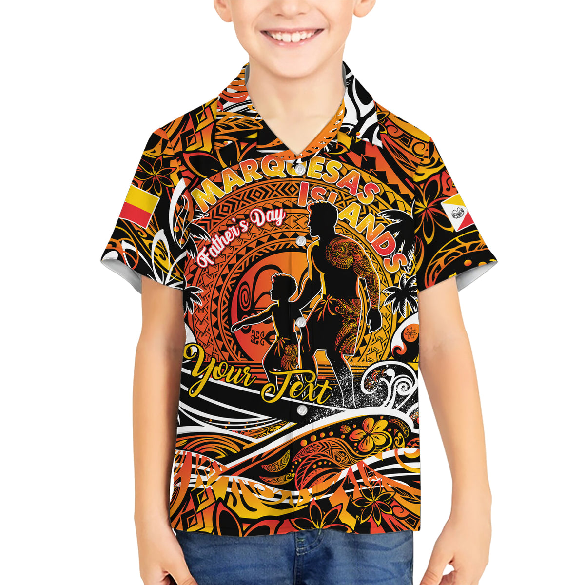 Father's Day Marquesas Islands Kid Hawaiian Shirt Special Dad Polynesia Paradise DT02 Kid Orange - Polynesian Pride